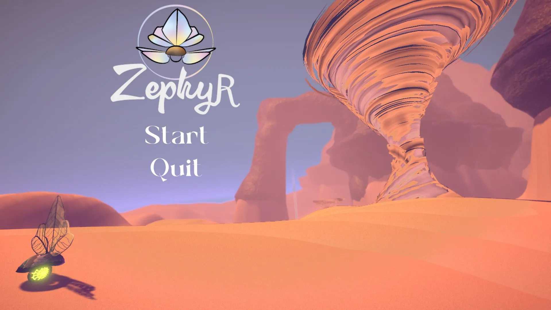 The Zephyr title screen with the Start and Quit options.